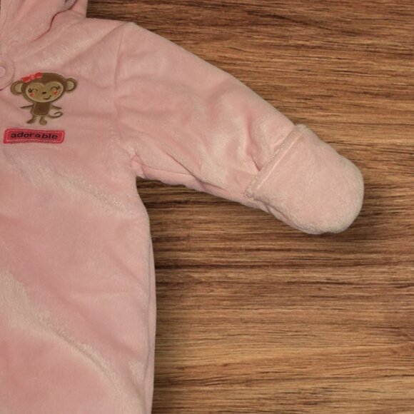 Carter's Just One You Infant Baby Girls Bunting Hooded Fleece Monkey Snowsuit - Picture 3 of 8
